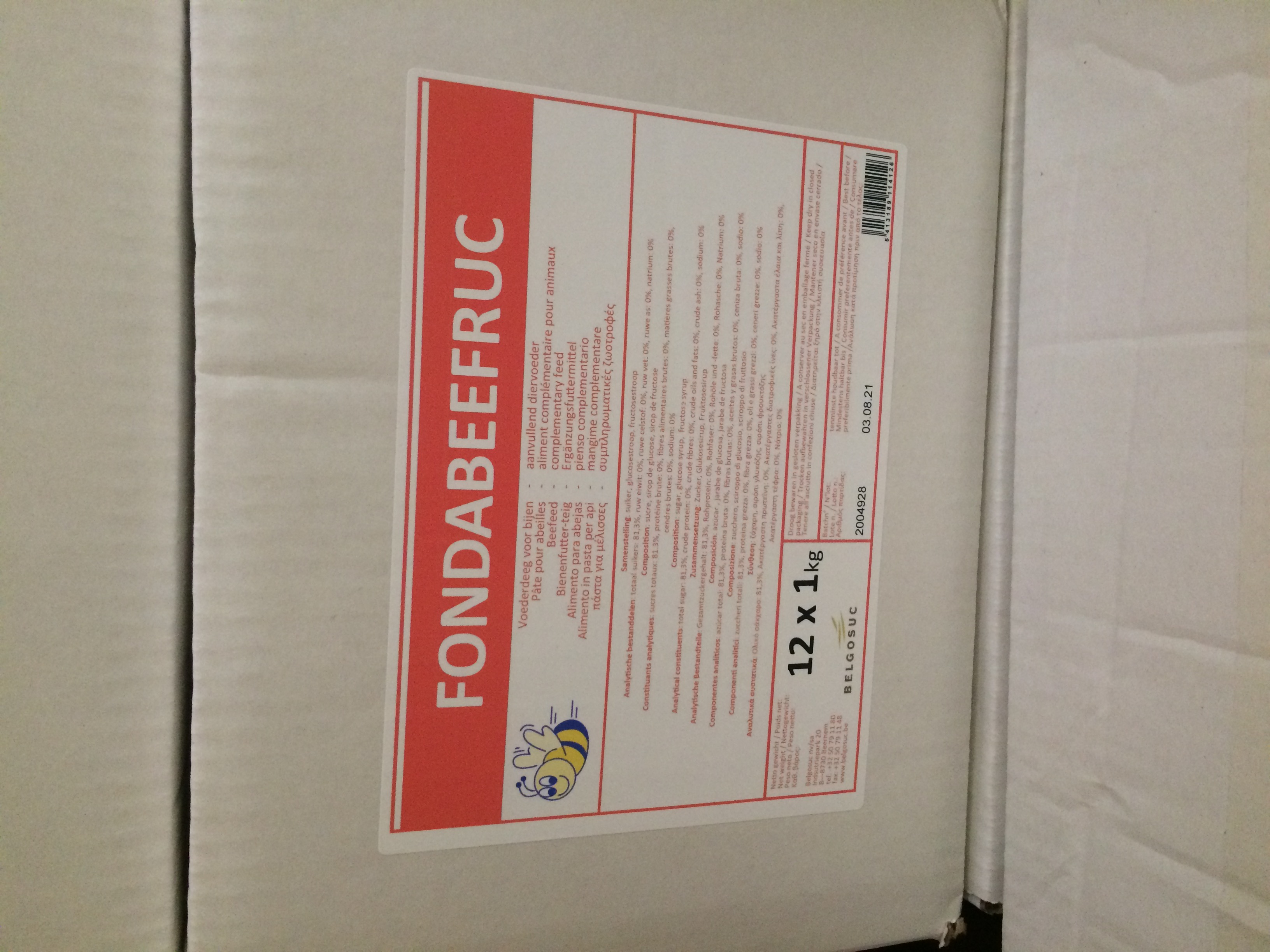 Fondabeefruc-suikerdeeg 12 x 1 kg in doos kopen bij Imkerij De Linde
