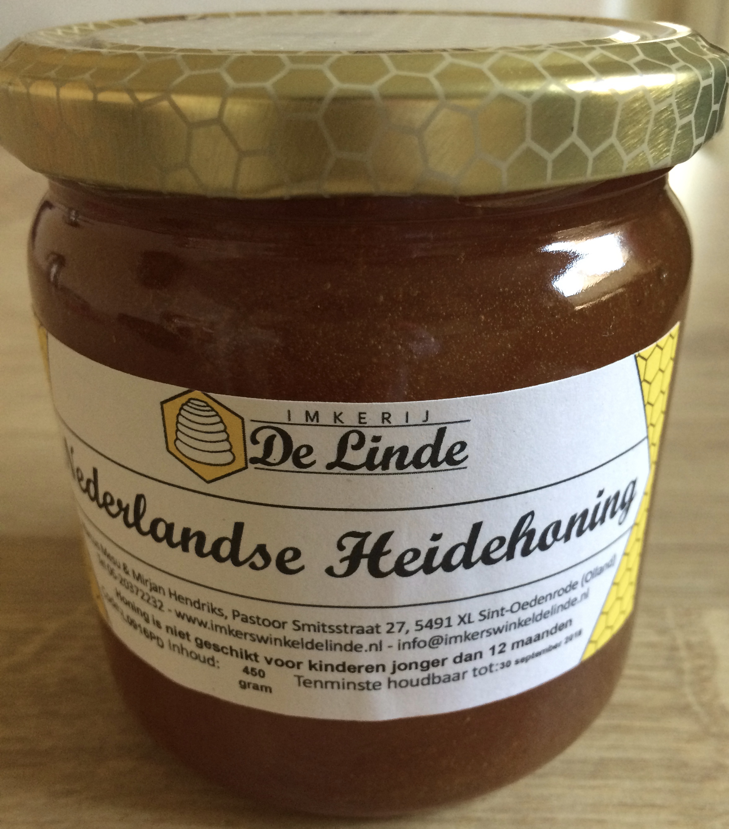 Nederlandse heidehoning 450 gram - Imkerij De Linde|imkersartikelen, honing, waskaarsen