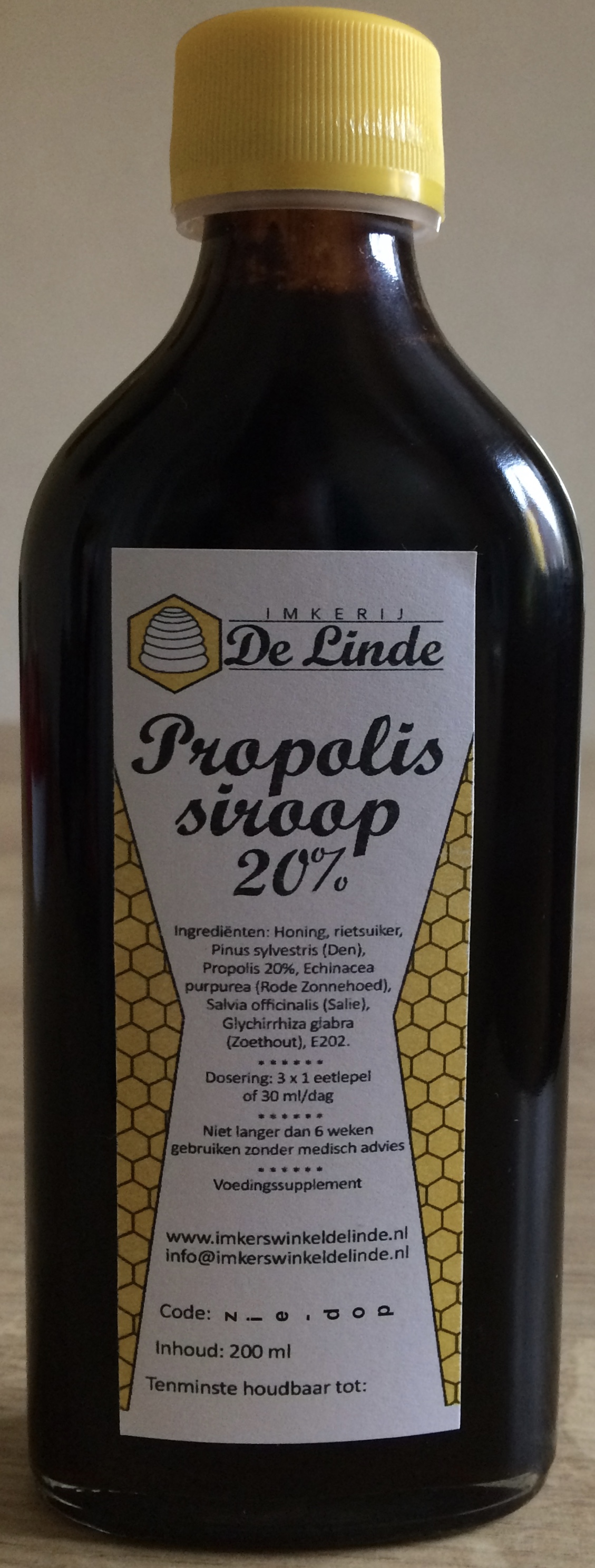 Propolissiroop 20% 200 ml kopen bij Imkerij De Linde