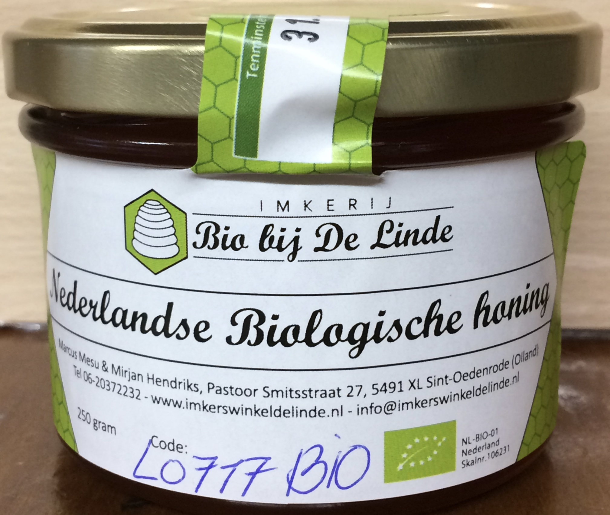 Nederlandse Biologische honing in een pot van 250 gram kopen bij Imkerij De Linde
