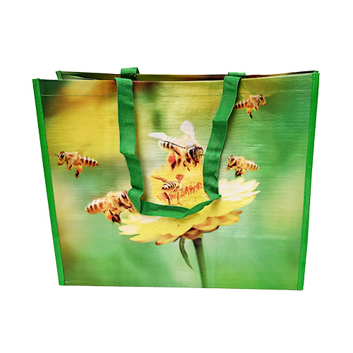 Groene herbruikbare tas met bijen kopen bij Imkerij De Linde