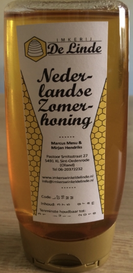 Nederlandse zomerhoning in handige knijpfles 375 gram te koop bij Imkerij De Linde