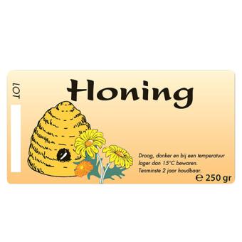 Etiket 250 gram met korf sticker 250 stuks kopen bij Imkerij De Linde