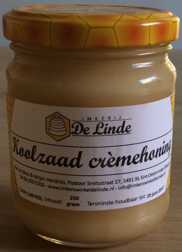 Koolzaad crèmehoning 250 gram kopen bij Imkerij De Linde