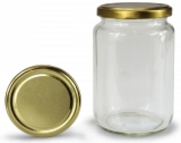 Glazen ronde pot 1000 gram inclusief goudkleurig deksel verpakt per 12 stuks kopen bij Imkerij De Linde