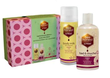Cadeauverpakking Rozen Bee Honest 250 gram bad+douche en 150 gram bodymilk