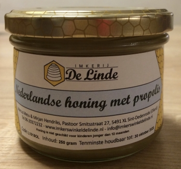 Nederlandse honing met propolis 250 gram kopen bij Imkerij De Linde